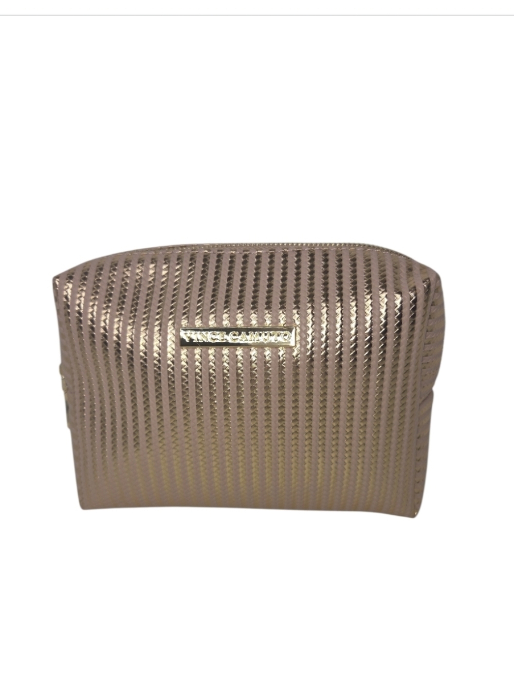 Vince Camuto Pink Blush Metallic Gold Stripe Cosmetic Bag NWOT